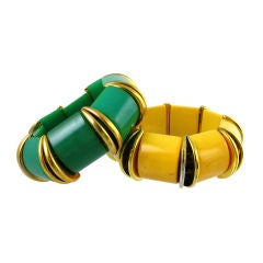Green and Yellow Bakelite Bracelets