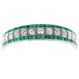 Art Deco Emerald and Diamond Line Bracelet