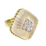 Chunky Gold Carved Crystal and Diamond Ring