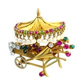 A Retro Gold Gemset Flower Cart Brooch