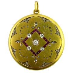 Antique Gold Locket Set with Rubies and Diamonds