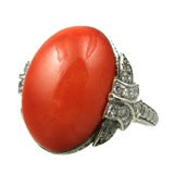 Antique Art Deco Coral and Diamond Ring