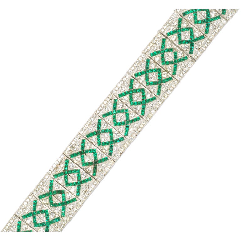 Art Deco Paste and Faux Emerald Bracelet