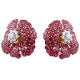 Ruby and Diamond Flower Earrings