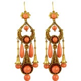 Antique Revivalist Gold and Coral Earrings
