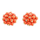 Vintage Faux Coral and Paste Button Earrings