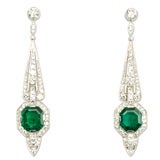 Antique Tiffany Art Deco Emerald and Diamond Earrings