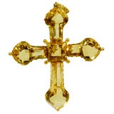 Antique Large Carved Citrine Cross Pendant