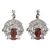 Earrings with Diamond Headdresses atop Carved Carnelian Heads