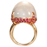 Mauboussin Trabert-Hoeffer Large Moonstone Ring with Rubies