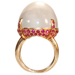 Mauboussin Trabert-Hoeffer Large Moonstone Ring with Rubies