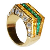 Chantecler Emerald, Diamond and Yellow Sapphire Gold Ring