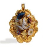 Antique Multi-Colored Gold and Jeweled 'Bird' Pendant with Real