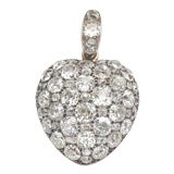 Large Pavé-Set  Old Mine Cut Diamond Heart Pendant