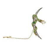 Demantoid Garnet, Diamond & Natural Pearl Snake/Crescent Brooch