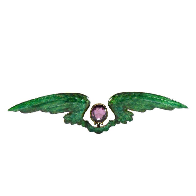 English Arts and Crafts Enamel Wings Brooch