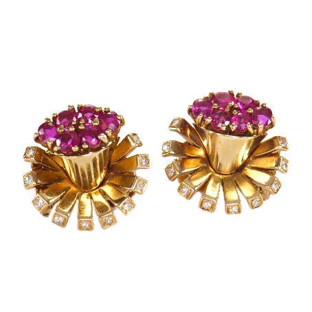 Mauboussin Trabert-Hoeffer Ruby and Diamond Ear Clips