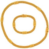 18K bright gold woven necklace with detachable bracelet