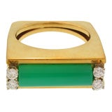 Signed Dunay 18K yellow gold, diamond and chrysoprase ring.