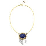 Exceptional 18K gold necklace with lapis and diamonds
