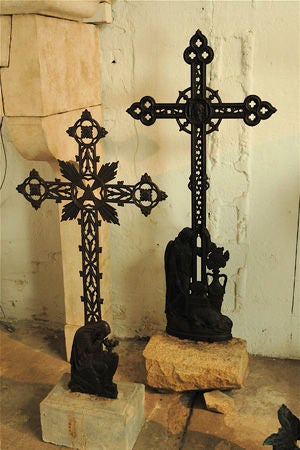 French Cast Iron Cross with Lamenting Virgin Mary For Sale