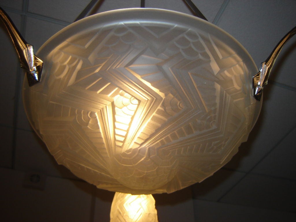 Charles Schneider French Art Deco Geometric Glass Chandelier