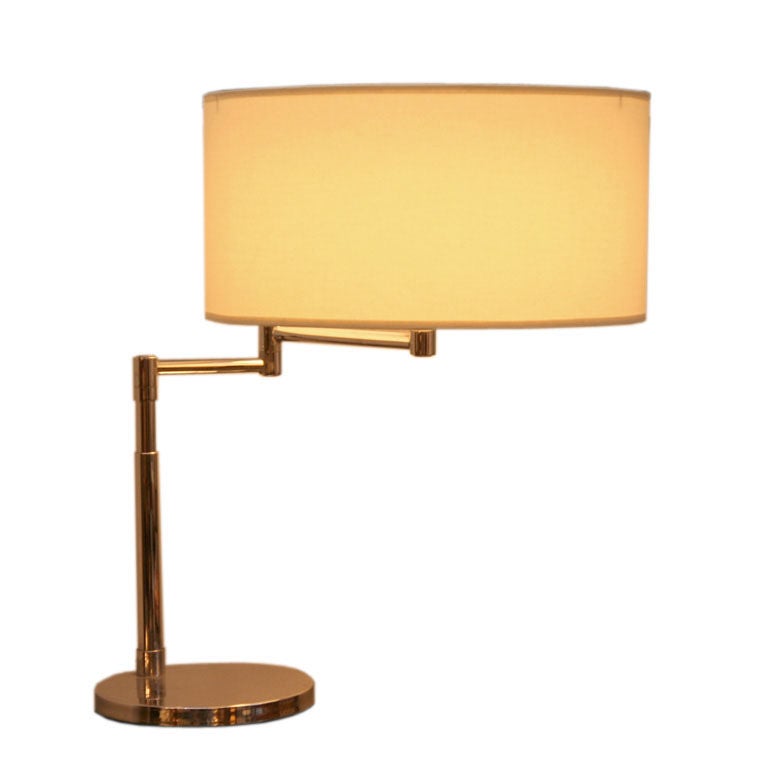 Nessen Studios Adjustable Chrome Swing Arm Desk Lamp In Excellent Condition In New York, NY