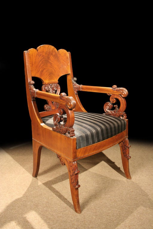 Handsome Russian Empire Neoclassical Mahogany Armchair, Circa 1820