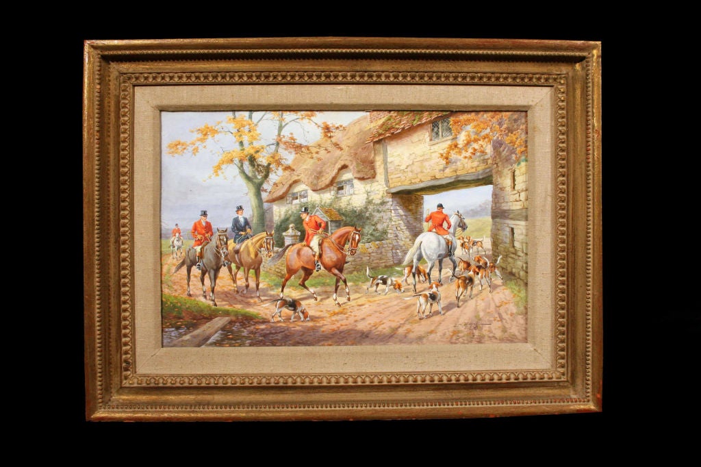 # P147 - Set of eight English Hunt watercolor and gouache on paper signed by the artist H. Murray. Each depicting the various stages of the Classic English hunt, including; 