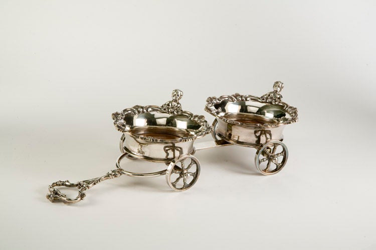 Pair of William IV style Silver plate wine trolleys.