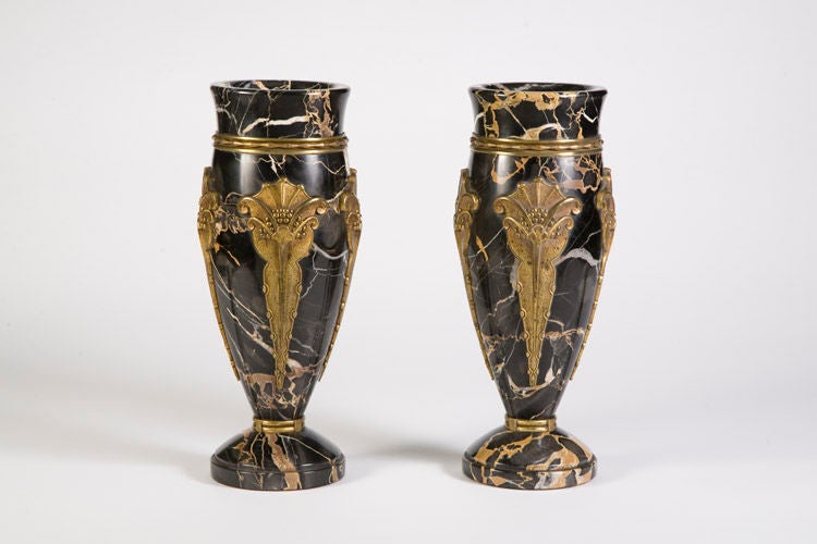 Art Deco marble and gold gilt Urns