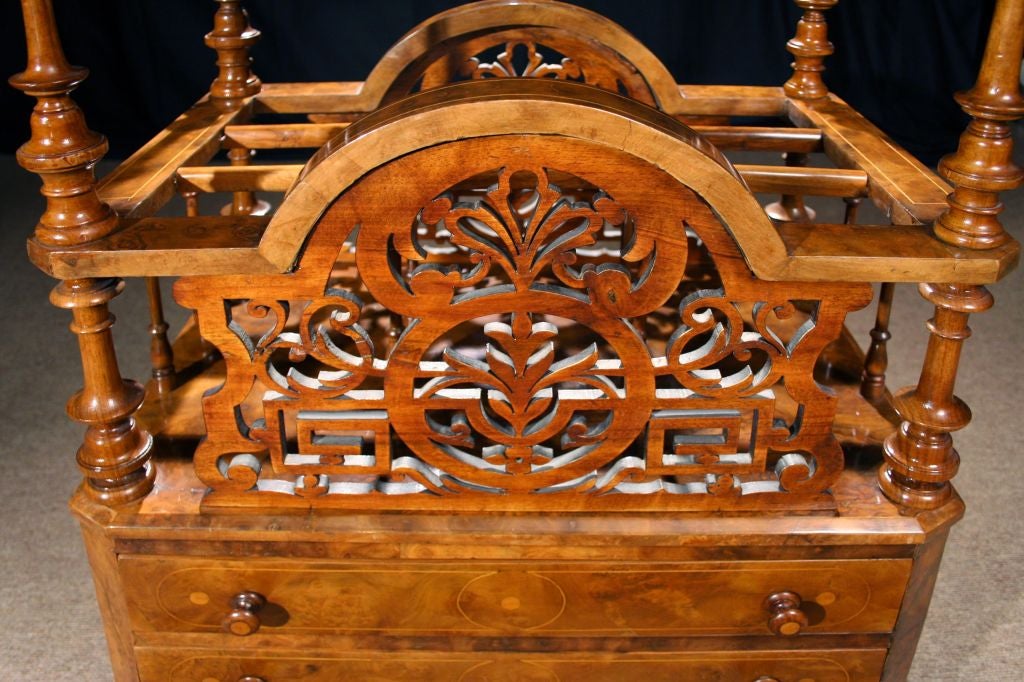 English Victorian Walnut and Marquetry Canterbury For Sale