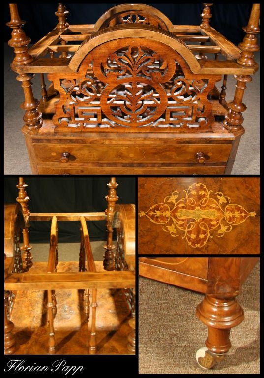 Victorian Walnut and Marquetry Canterbury For Sale 2