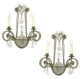 Pair Louis XVI Style Crystal & Painted Iron Sconces