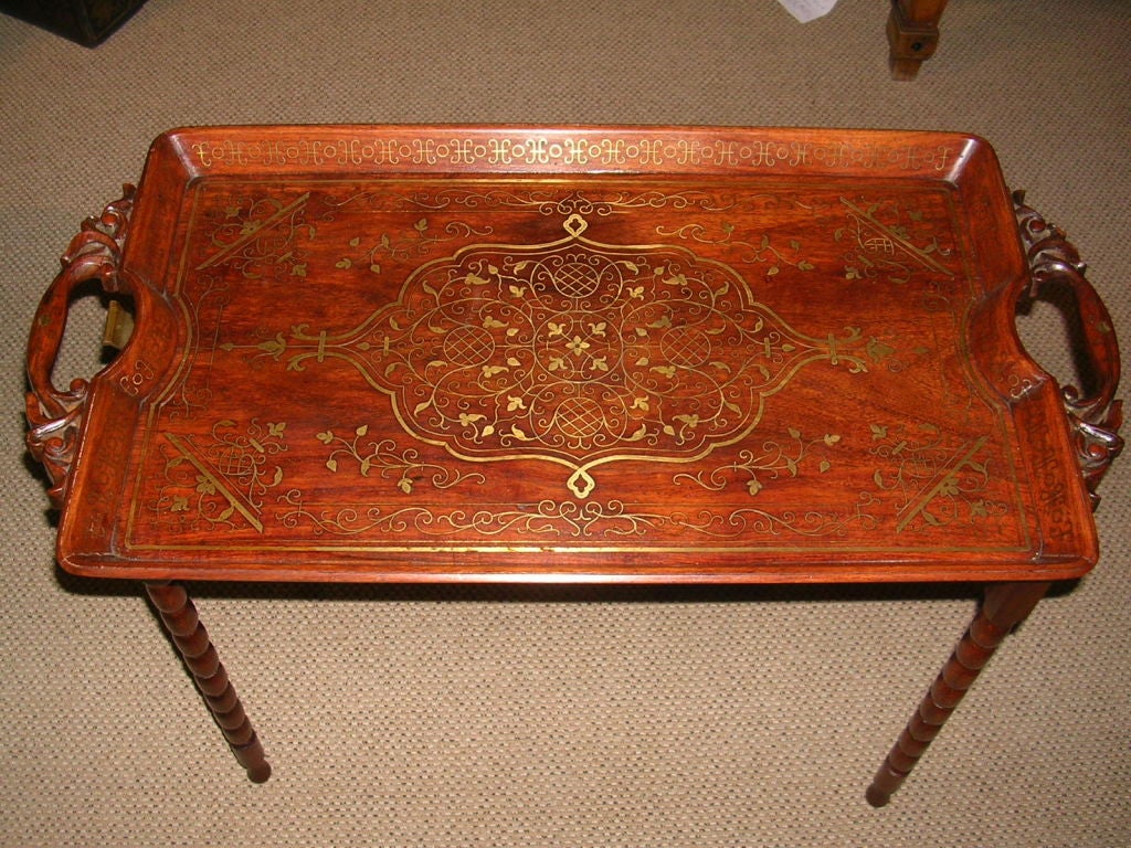 Anglo-Indian Folding Tray Table With Brass Inlay 6