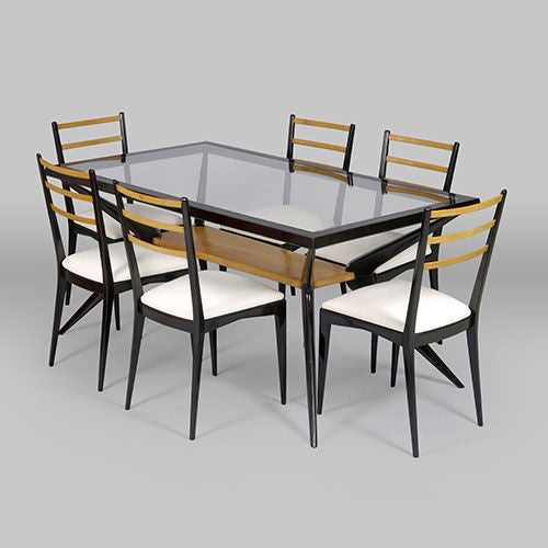 Wood Dining Table and Six Chairs in the style of Ico Parisi