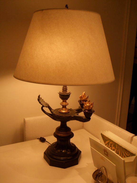 19th Century Bronze Lamp with Gilt Flames 6