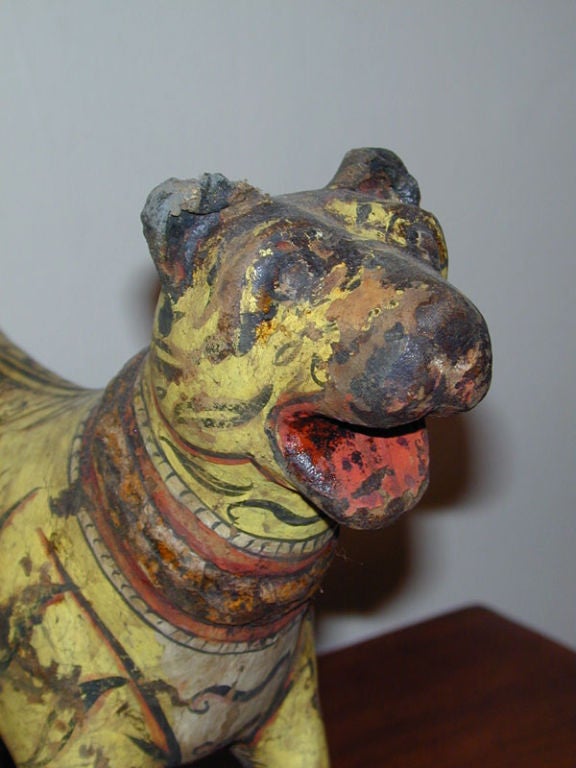19th Century Anglo Indian Child's Pull Toy, Tiger on Wheels In Good Condition For Sale In Stamford, CT