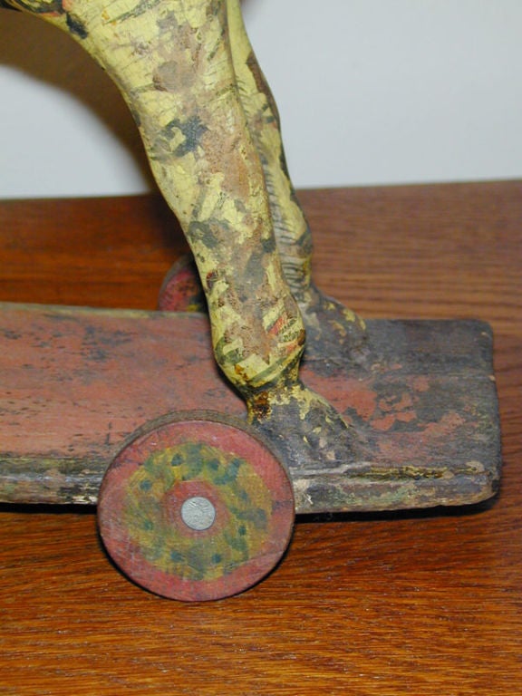 Wood 19th Century Anglo Indian Child's Pull Toy, Tiger on Wheels For Sale