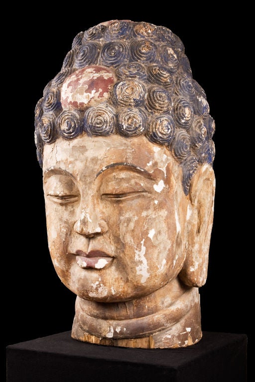 19th Century Chinese Buddha Head In Distressed Condition In New York, NY