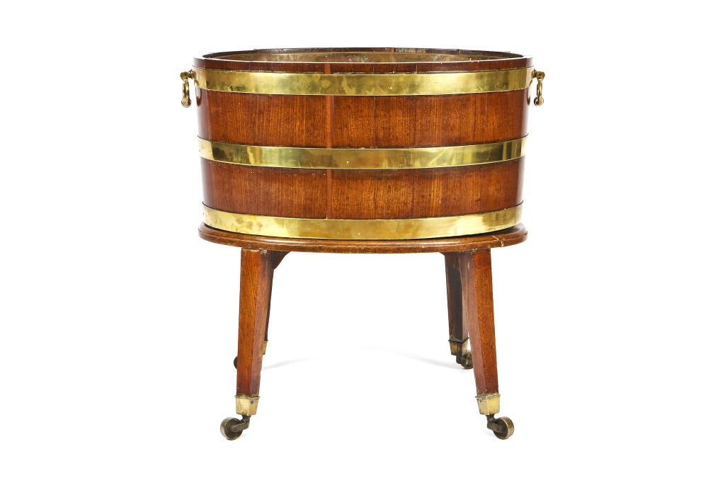 Mahogany oval winecooler triple brass bound