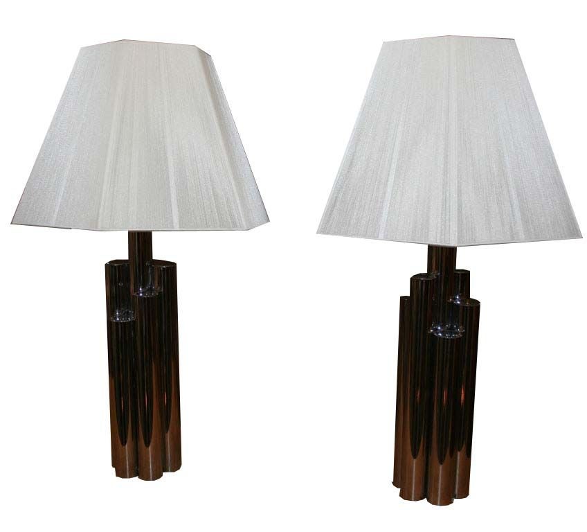 1970's Polished Chrome Skyscaper style table lamps