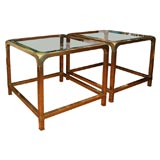 Pair of square brass side tables with rounded corners
