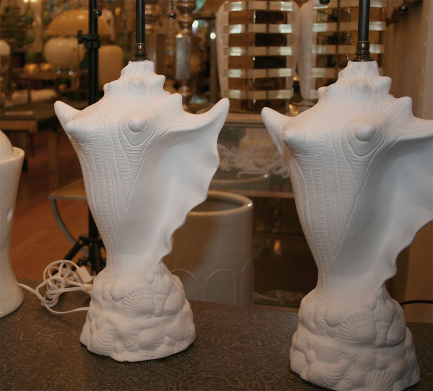 American Pair of composition conch form lamps from the Eden Rock Hotel
