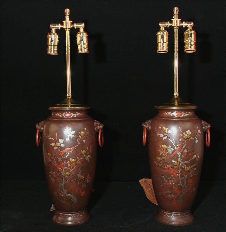 Bronze and inlay Mejei vases