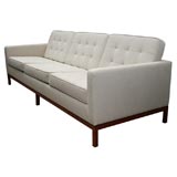 Florence Knoll 3 seat quilted sofa with wood base