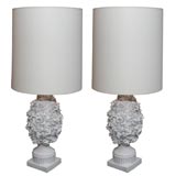 Pair of Porcelain Floral  Topiary Lamps