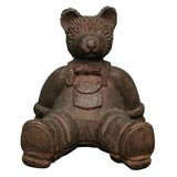 Teak Paper Mache Mold of Teddy Bear in Overalls