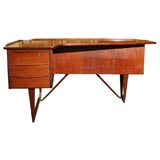 Teak "Check-mark" shaped desk with bookshelf by Lovig