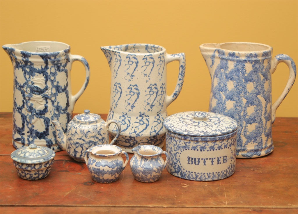 Blue and white decorated pottery.  Available as a collection or individually.